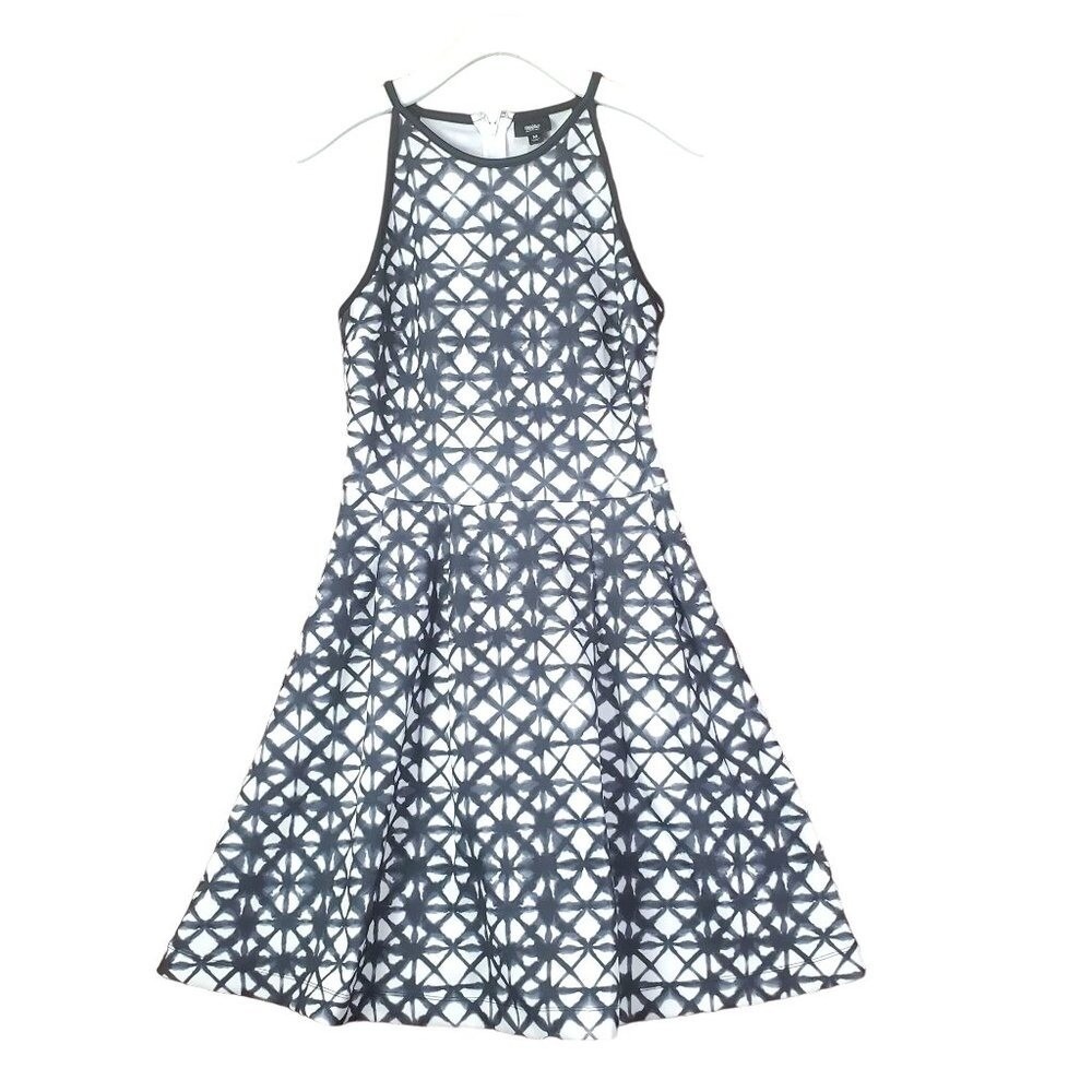 Mossimo Womens Retro Shibori Geometric Fit Flare Dress M‎ Black High Neck Halter